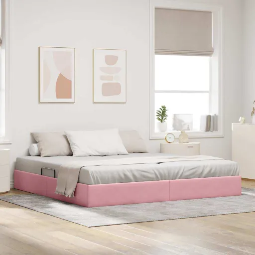 Cama Con Almacenamiento Rosa 200 x 200 cm Terciopelo