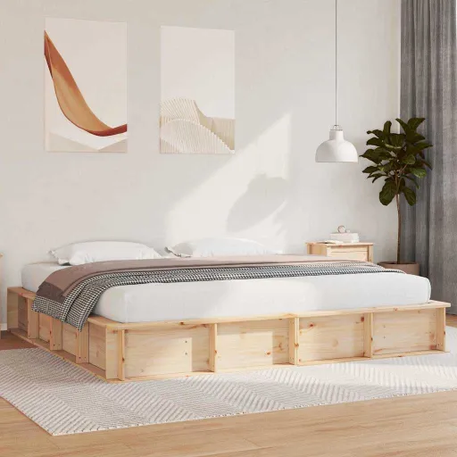 Estructura de Cama Marrón 200 x 200 cm Madera de Pino Macizo