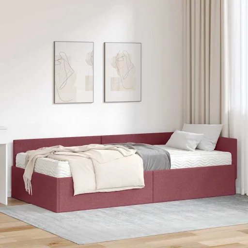 Estructura de Cama Esquina Con Colchón Otro   Rojo Tela (2 pcs)