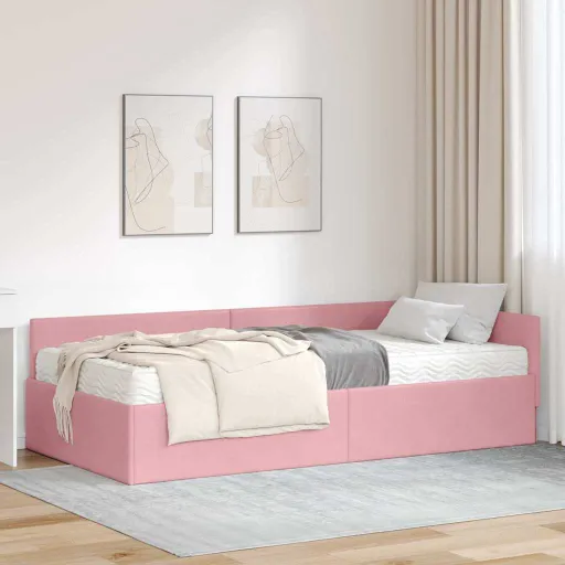 Estructura de Cama Esquina Con Colchón   Gris Terciopelo (2 pcs)