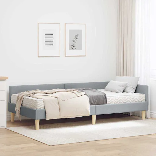 Estructura de Cama Esquina Con Colchón   Gris Claro Tela (2 pcs)