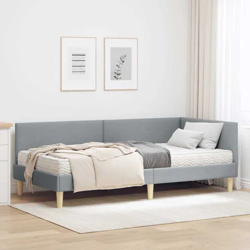 Estructura de Cama Esquina Con Colchón   Gris Claro Tela (2 pcs)
