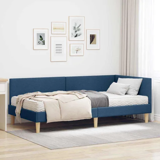 Estructura de Cama Esquina Con Colchón Otro   Azul Tela (2 pcs)