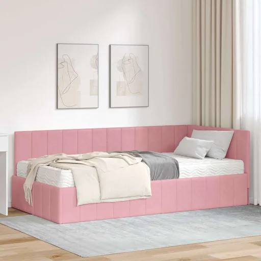 Estructura de Cama Esquina Con Colchón   Gris Terciopelo (2 pcs)