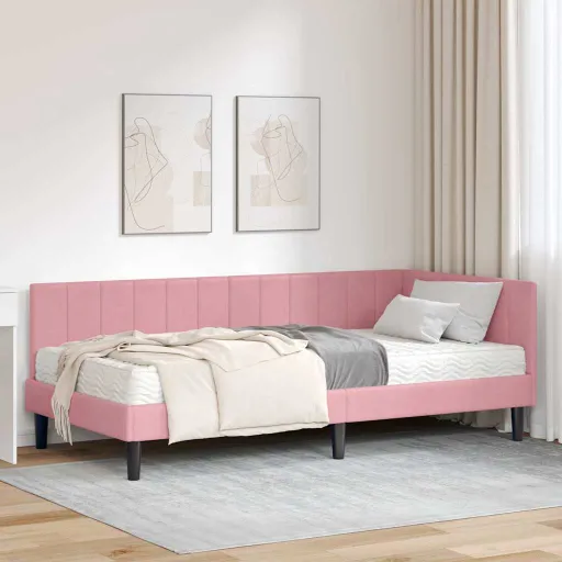 Estructura de Cama Esquina Con Colchón   Gris Terciopelo (2 pcs)