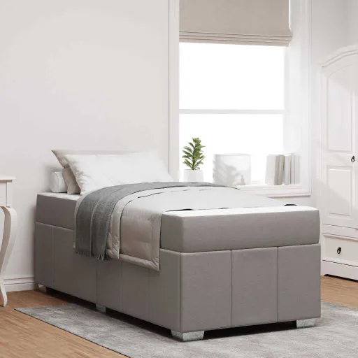 Estructura de Cama Con Colchón Taupé 90 x 190 cm Tela