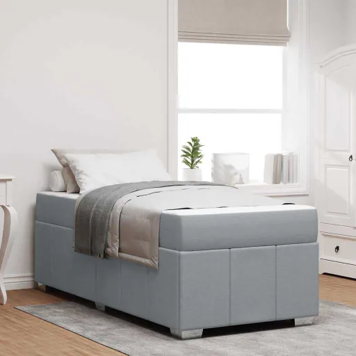 Estructura de Cama Con Colchón Gris Claro 100 x 200 cm Tela