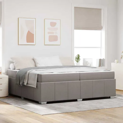 Estructura de Cama Con Colchón Taupé 200 x 200 cm Tela