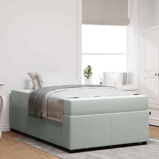 Estructura de Cama Con Colchón Gris Claro 120 x 190 cm Tela