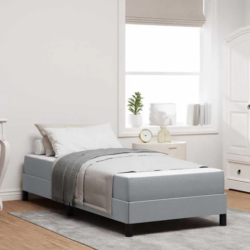 Cama Tipo Box Spring Con Colchón Gris Claro 80 x 200 cm Tela