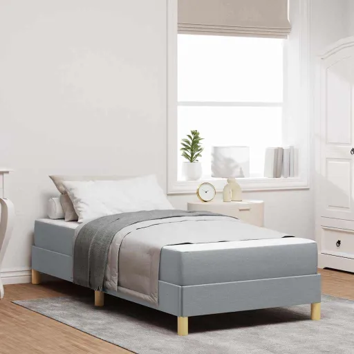 Cama Tipo Box Spring Con Colchón Gris Claro 80 x 200 cm Tela