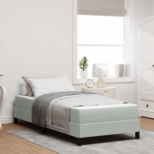 Cama Tipo Box Spring Con Colchón Gris Claro 80 x 200 cm Tela