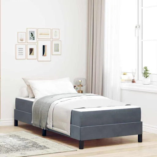 Cama Tipo Box Spring Con Colchón Gris Oscuro 80 x 200 cm Tela
