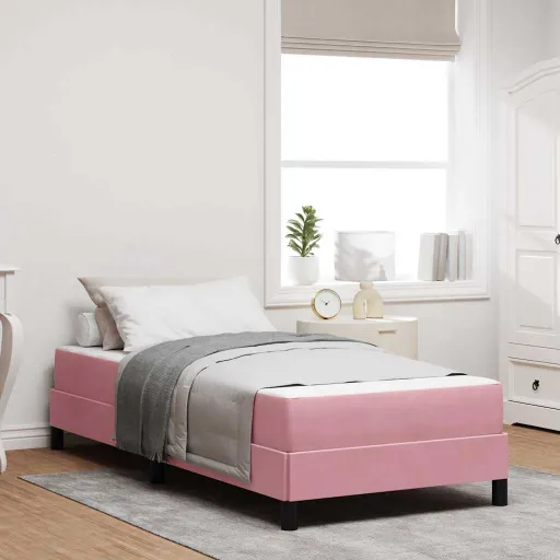 Cama Tipo Box Spring Con Colchón Rosa 100 x 210 cm Tela