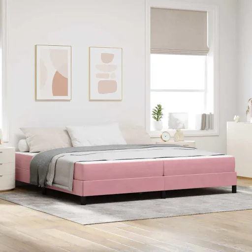 Cama Tipo Box Spring Con Colchón Rosa 200 x 220 cm Tela