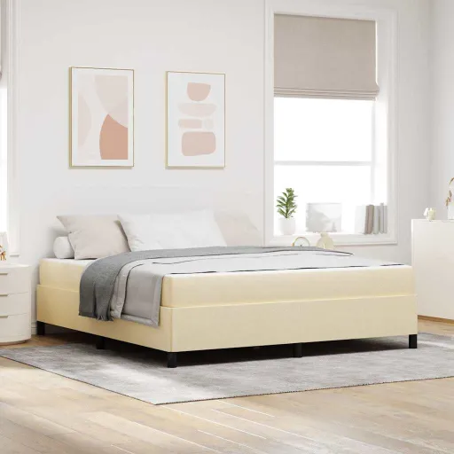 Cama Tipo Box Spring Crema 180 x 200 cm Tela