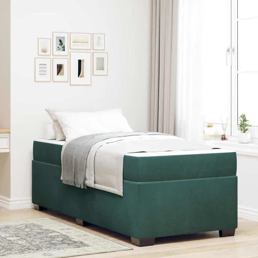 Estructura de Cama Con Colchón Verde Oscuro 80 x 200 cm Tela