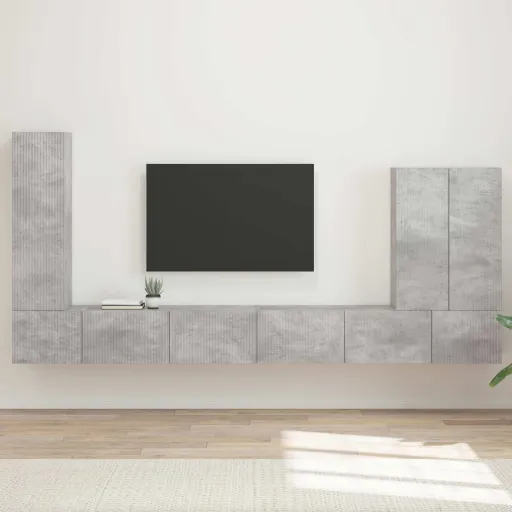 Conjunto de Mueble Para TV de Pared   Gris Concreto (6 pcs)