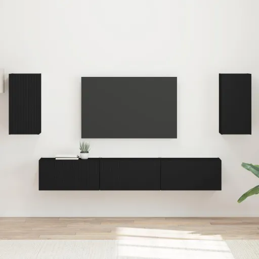 Conjunto de Mueble de TV   Negro Madera de Ingeniería (5 pcs)