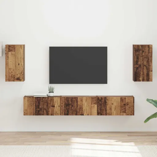 Conjunto de Mueble de TV Montaje en la Pared   Madera Vieja (5 pcs)