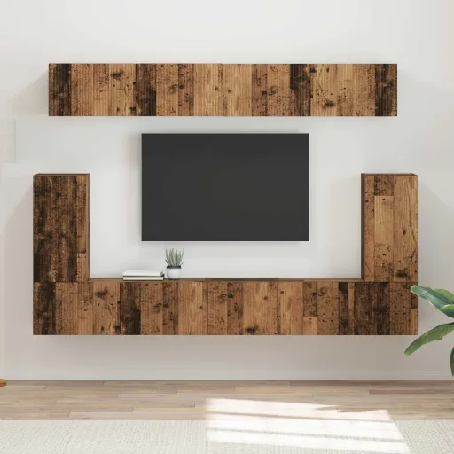Conjunto de Mueble de TV Montaje en la Pared   Madera Vieja (5 pcs)