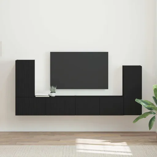 Conjunto de Mueble de TV   Negro Madera de Ingeniería (4 pcs)