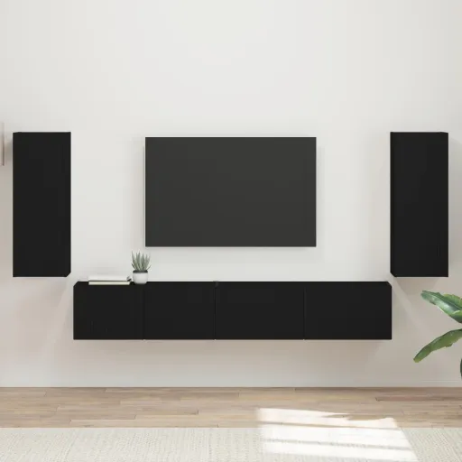 Conjunto de Mueble de TV   Negro Madera de Ingeniería (4 pcs)