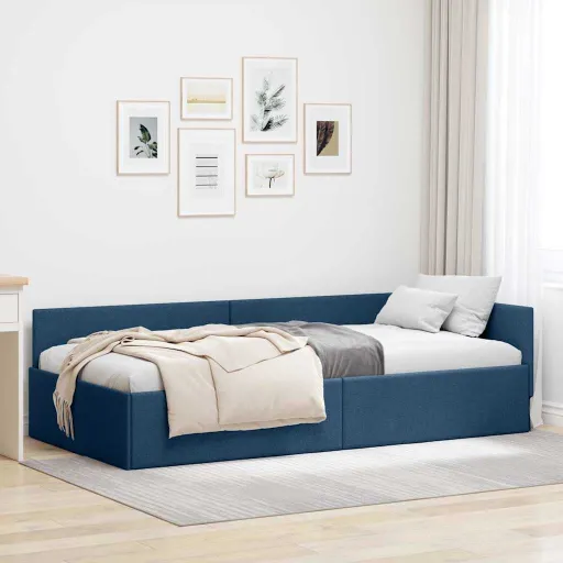Estructura de Cama en Esquina Azul 90 cm x 200 cm Terciopelo