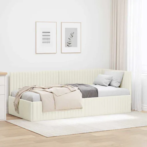 Estructura de Cama en Esquina Crema 90 cm x 190 cm Terciopelo