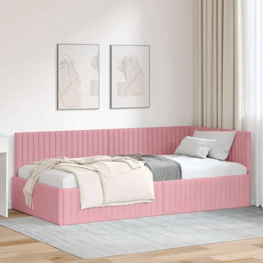 Estructura de Cama en Esquina Rosa 100 cm x 200 cm Terciopelo