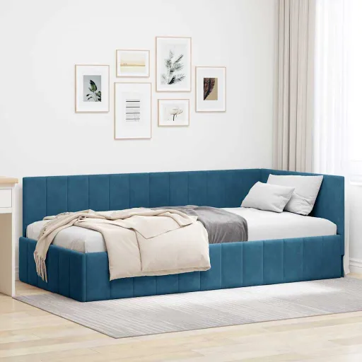 Estructura de Cama en Esquina Azul 90 cm x 190 cm Terciopelo
