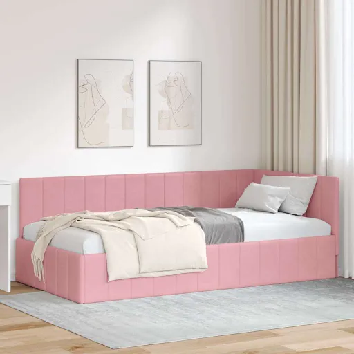 Estructura de Cama en Esquina Rosa 90 cm x 190 cm Terciopelo