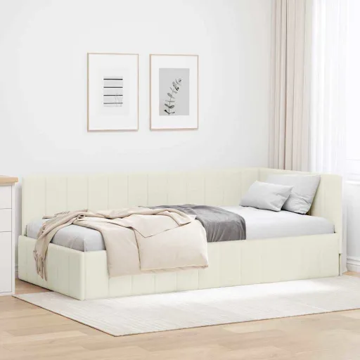 Estructura de Cama en Esquina Crema 90 cm x 200 cm Terciopelo