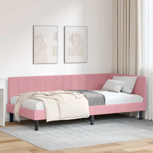 Estructura de Cama en Esquina Rosa 90 cm x 190 cm Terciopelo