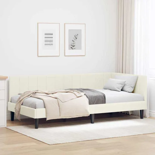 Estructura de Cama en Esquina Crema 90 cm x 200 cm Terciopelo