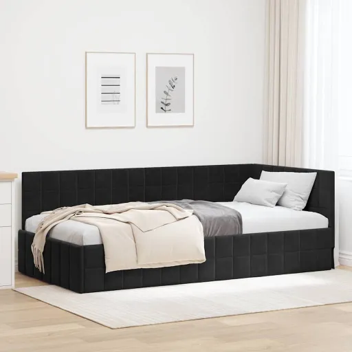 Estructura de Cama en Esquina Negro 100 cm x 200 cm Terciopelo