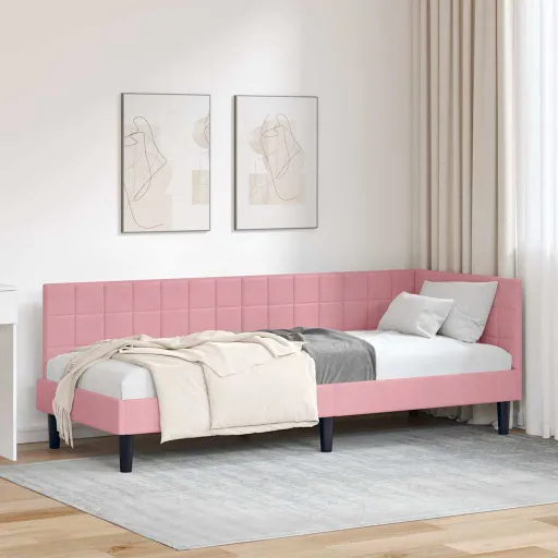 Estructura de Cama en Esquina Rosa 80 cm x 200 cm Terciopelo