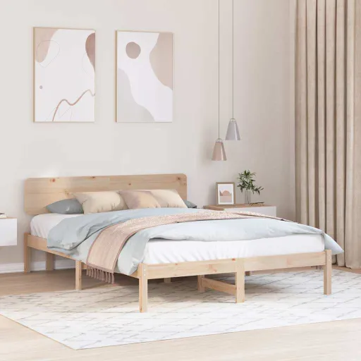 Estructura de Cama Natural 200 x 200 cm Madera de Pino Macizo