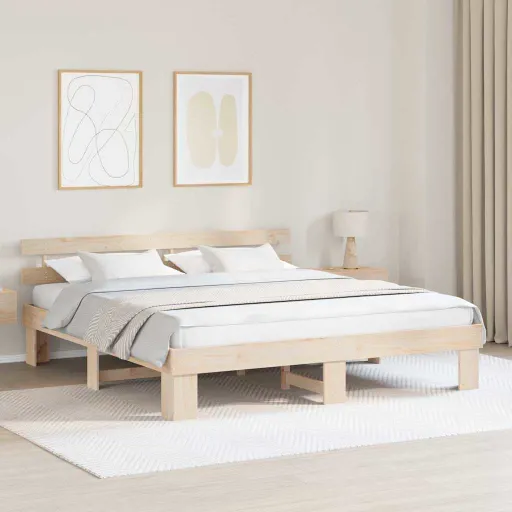 Estructura de Cama Natural 200 x 200 cm Madera de Pino Macizo
