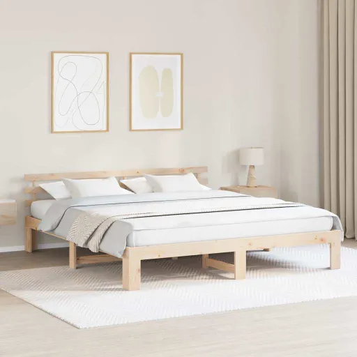 Estructura de Cama Natural 200 x 200 cm Madera de Pino Macizo