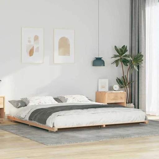 Estructura de Cama Marrón 200 x 200 cm Madera Maciza de Pino