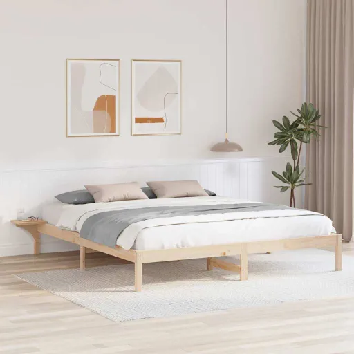 Estructura de Cama Natural 200 x 200 cm Madera de Pino Macizo