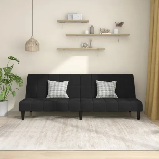 Sofá Cama de 2 Plazas Terciopelo Negro