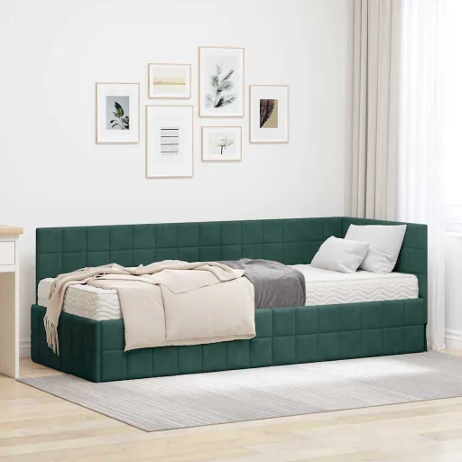 Estructura de Cama Esquina Con Colchón   Verde Terciopelo (2 pcs)