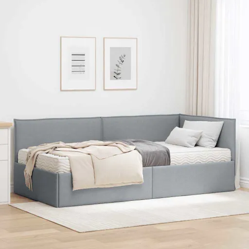 Estructura de Cama Esquina Con Colchón Manual   Gris Claro (2 pcs)