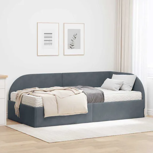 Estructura de Cama Esquina Con Colchón   Gris Terciopelo (2 pcs)