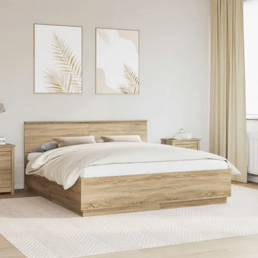 Estructura de Cama Con Cabecera Roble Sonoma 200 x 200 cm