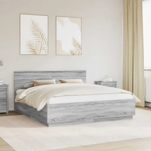 Estructura de Cama Con Cabecera Gris Sonoma 200 x 200 cm