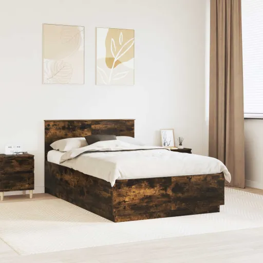 Estructura de Cama Con Cabecera Roble Ahumado 135 x 190 cm