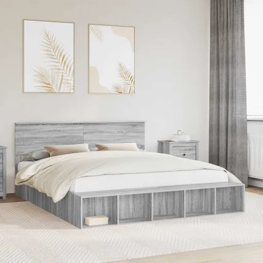 Estructura de Cama Con Estante Manual Gris Sonoma 200 x 200 cm